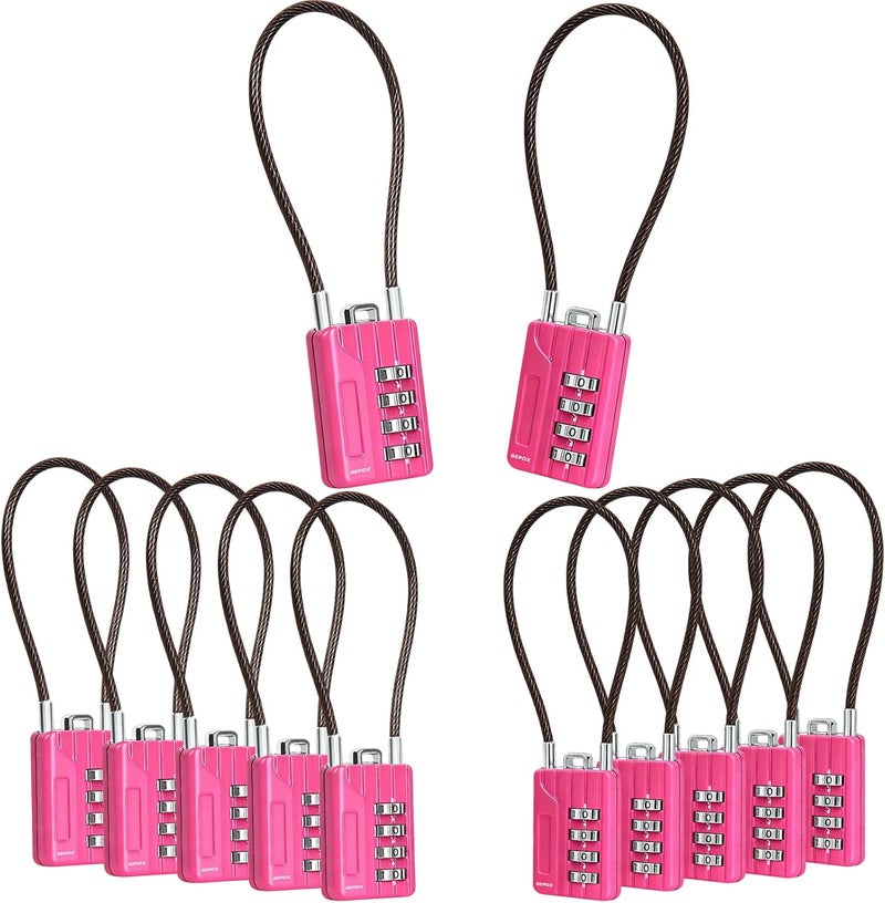 SEPOX ® Resettable 4-Digit Combination Padlock, 18cm Compact Vinyl Steel Cable – Multipurpose Lock for Gym Locker, Suitcase, Mini Toolbox – Pink Gym Essentials for Women 12 Pack - Image 1